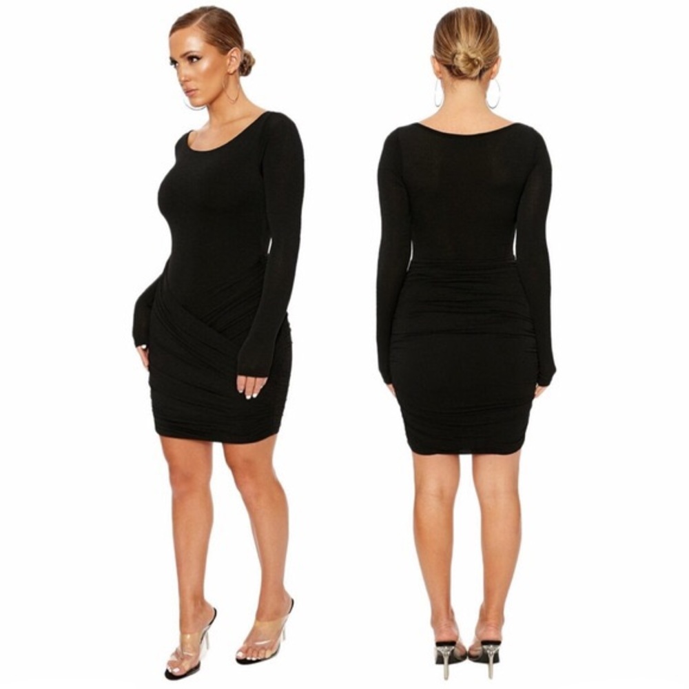 Naked Wardrobe- Ruched All Day Mini Dress- Black